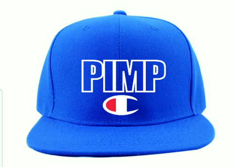 blue and white pimp c champion snapback hat cap